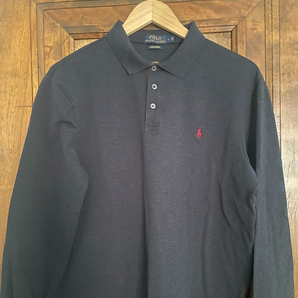 Polo Ralph Lauren Men's Navy Blue, Stretch Mesh, Long Sleeve, Size L